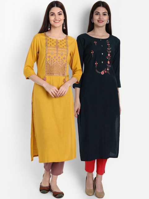 

7Threads Women Multicoloured Ethnic Motifs Embroidered Thread Work Kurta, Multi