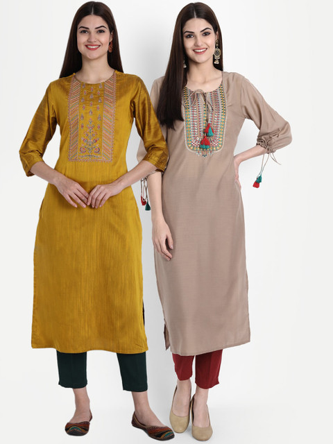 

7Threads Women Pack Of 2 Yoke Design Thread Work Kurta, Multi