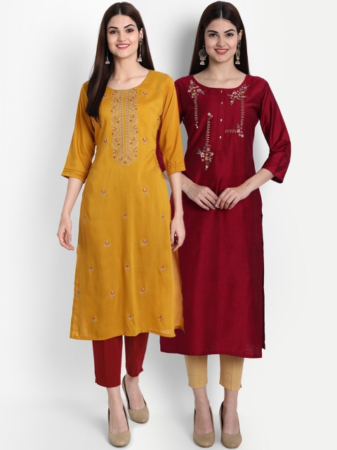 

7Threads Women Multicoloured Ethnic Motifs Embroidered Thread Work Kurta, Multi