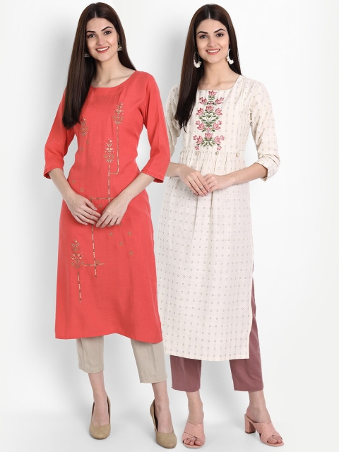 

7Threads Women Multicoloured Ethnic Motifs Thread Work Kurta, Multi