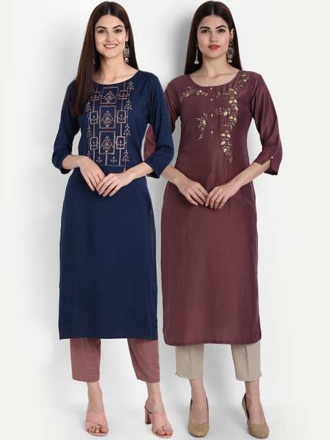 

7Threads Women Multicoloured Flared Sleeves Thread Work Kurta, Multi