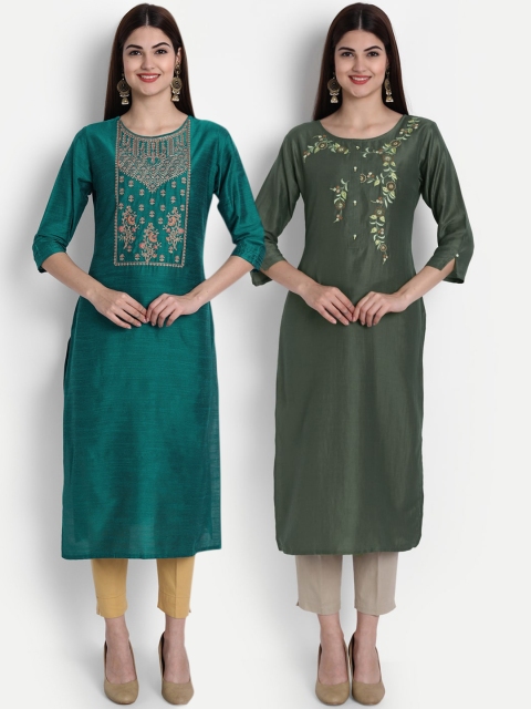 

7Threads Women Multicoloured Ethnic Motifs Yoke Design Thread Work Kurta, Multi