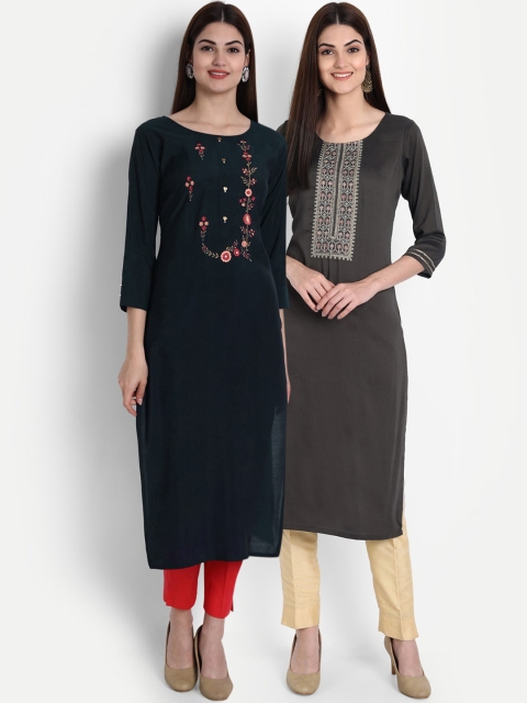 

7Threads Women Multicoloured Floral Embroidered Thread Work Kurta, Multi