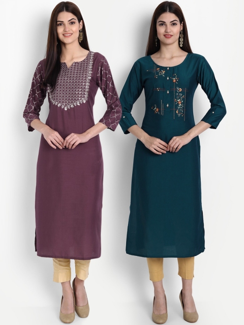 

7Threads Women Multicoloured Mirror Work Kurta [PACK OF 2], Multi