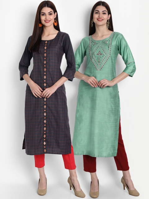 

7Threads Women Multicoloured Regular Sleeves Thread Work Kurta, Multi