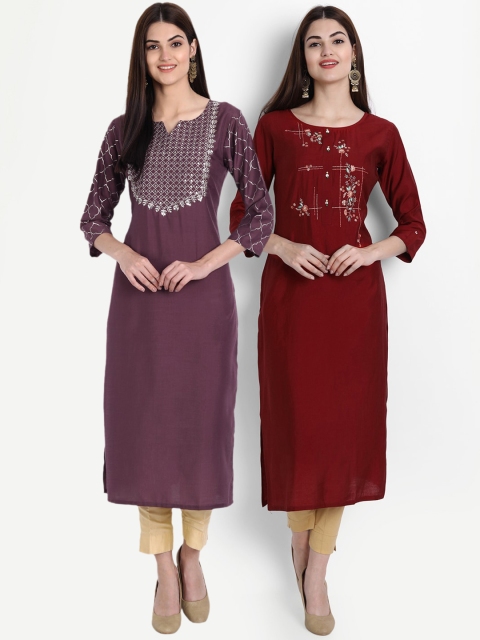 

7Threads Women Multicoloured Geometric Yoke Design Thread Work Kurta, Multi