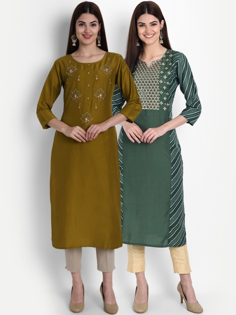 

7Threads Women Olive Green & Green Yoke Design Kurta