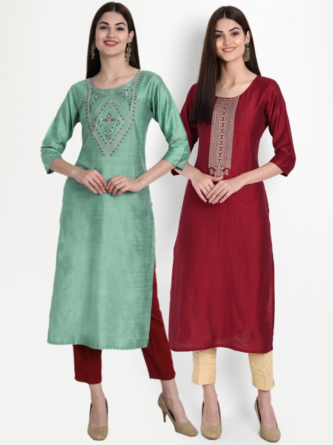 

7Threads Women Multicoloured Embroidered Mirror Work Kurta, Multi