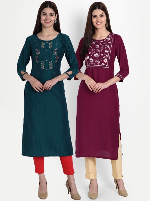 

7Threads Women Multicoloured Embroidered Mirror Work Kurta, Multi