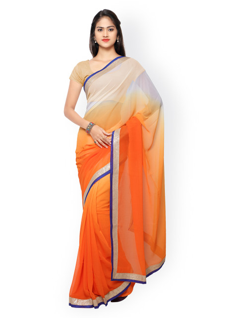 

Florence Orange & White Ombre-Dyed Chiffon Saree