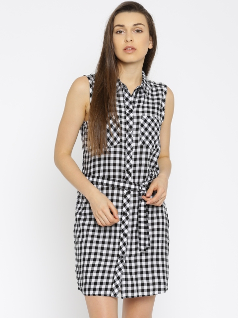 

ONLY Women Black & White Checked Shirt Dress