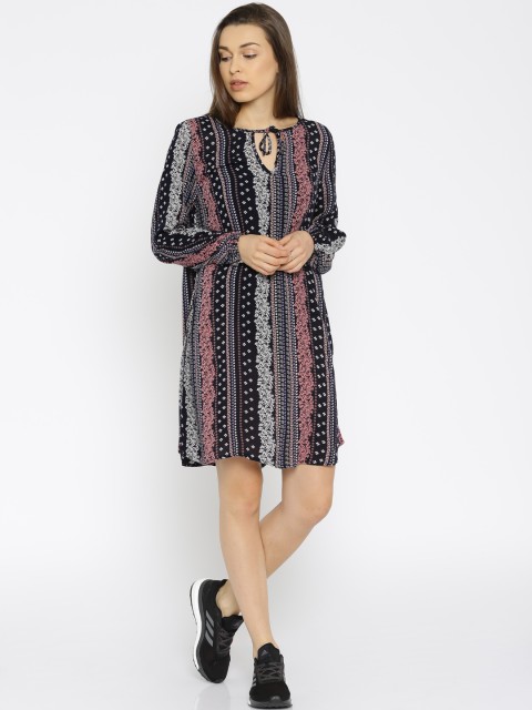 

ONLY Women Navy Printed A-Line Dress, Navy blue