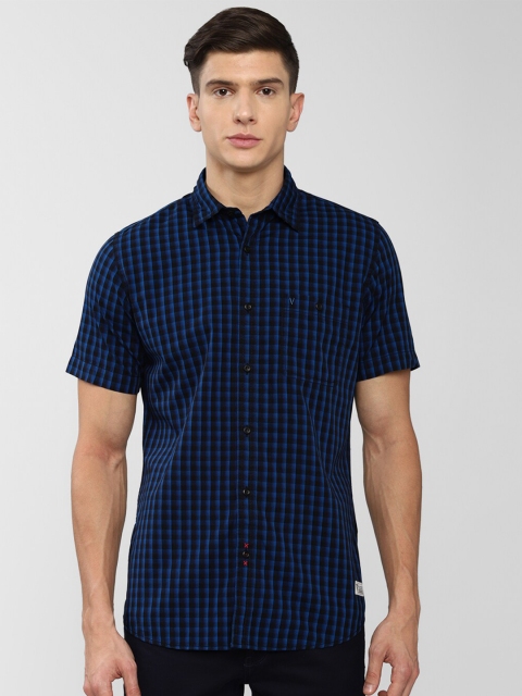 

VAN HEUSEN DENIM LABS Men Navy Blue Slim Fit Buffalo Checks Casual Shirt