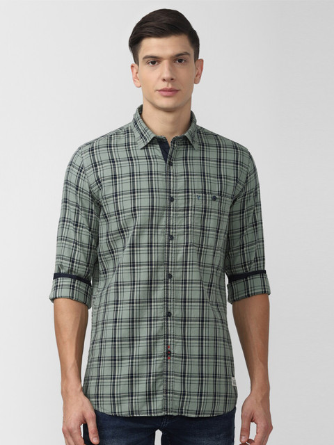 

VAN HEUSEN DENIM LABS Men Green Slim Fit Tartan Checks Casual Shirt
