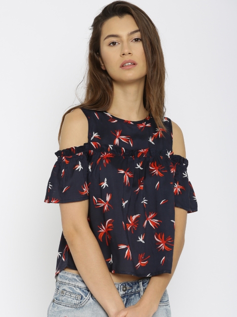 

ONLY Women Navy Printed Top, Navy blue