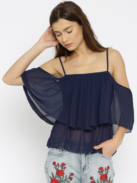 

ONLY Women Navy Blue Solid Bardot Top
