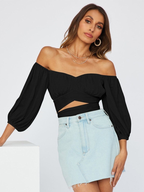 

BoStreet Black Off-Shoulder Bardot Top