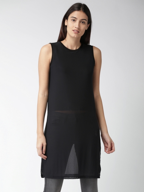

Mast & Harbour Women Black Self-Design Longline Top