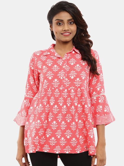 

Desi Mix Women Pink Quirky Printed Flared Sleeves Kurta