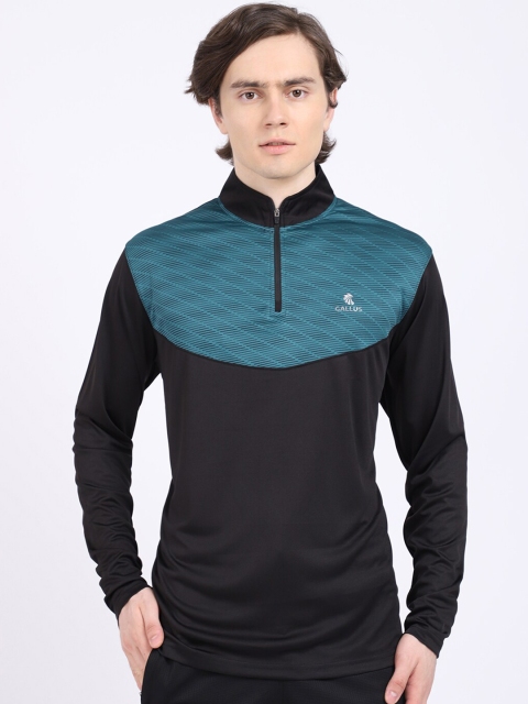 

Gallus Men Turquoise Blue Colourblocked High Neck Dri-FIT Applique T-shirt