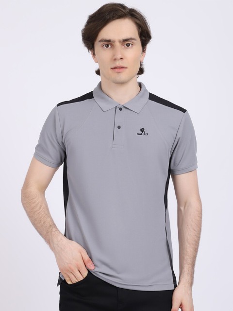 Gallus Men Grey Solid Polo Collar Dri-FIT T-shirt