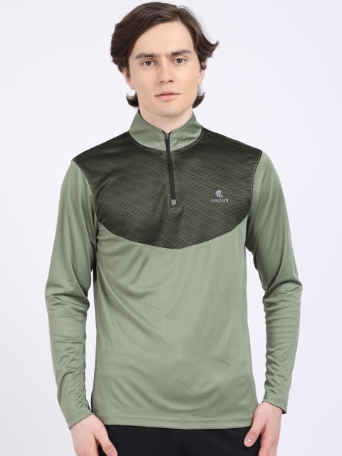 

Gallus Men Olive Green Colourblocked High Neck Dri-FIT Applique T-shirt
