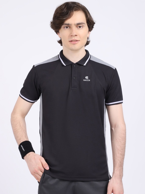 

Gallus Men Black Solid Polo Collar Dri-FIT T-shirt