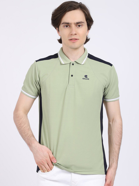 

Gallus Men Sea Green Solid Polo Collar Dri-FIT T-shirt