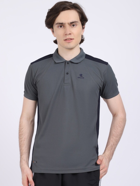 

Gallus Men Charcoal Solid Polo Collar Dri-FIT T-shirt