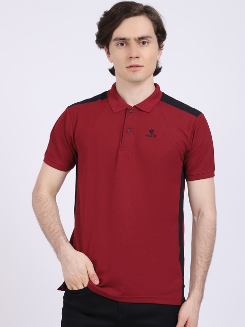 

Gallus Men Maroon Soild Polo Collar Dri-FIT T-shirt