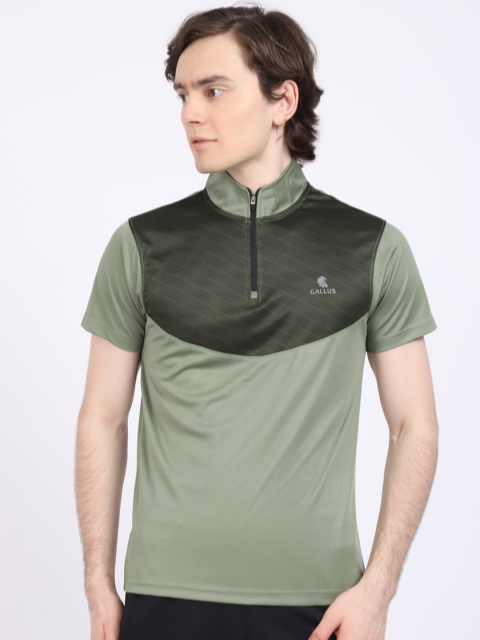 Gallus Men Olive Green Colourblocked High Neck Dri-FIT T-shirt