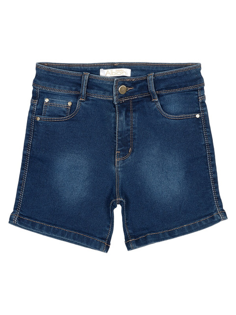 

Albion Girls Blue Solid Slim Fit Denim Shorts