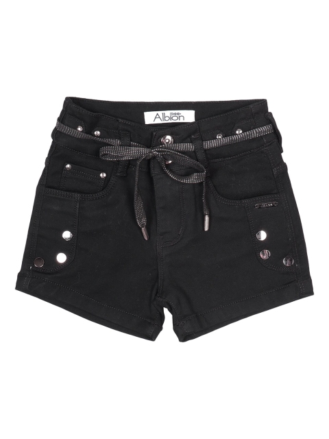 

Albion Girls Black Solid Slim Fit Denim Shorts