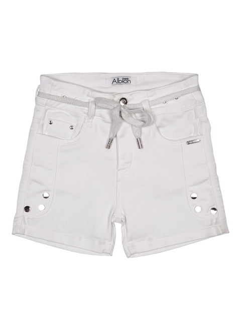 

Albion Girls White Solid Slim Fit Denim Shorts
