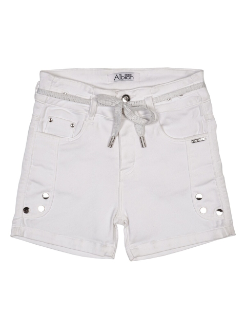 

Albion Girls White Solid Slim Fit Denim Shorts