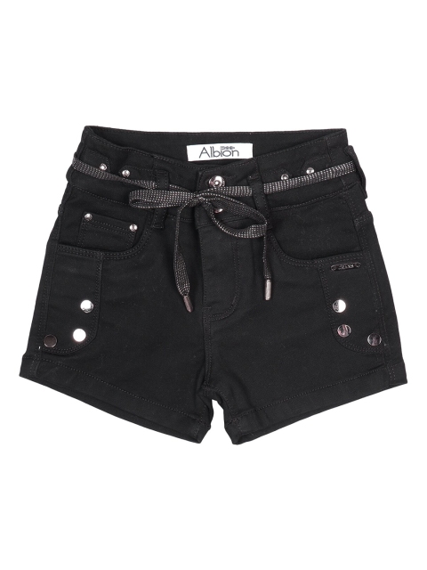 

Albion Girls Black Solid Slim Fit Denim Shorts