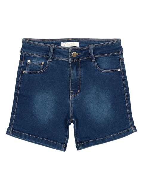

Albion Girls Blue Solid Slim Fit Denim Shorts