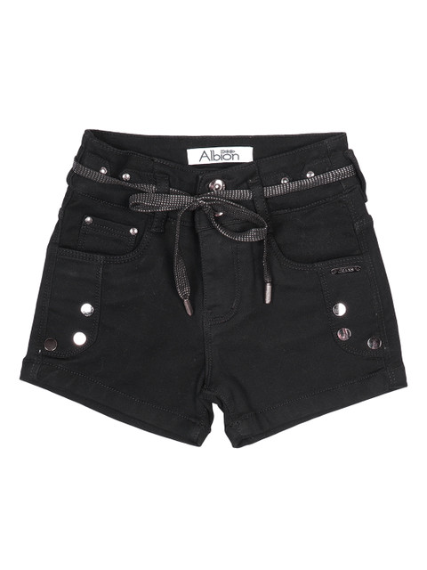 

Albion Girls Black Solid Slim Fit Denim Shorts