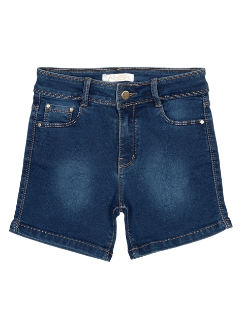 

Albion Girls Blue Solid Slim Fit Denim Shorts
