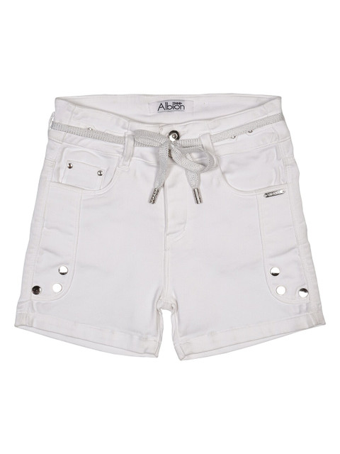 

Albion Girls White Solid Slim Fit Denim Shorts