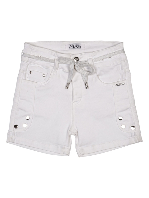 

Albion Girls White Solid Slim Fit Denim Shorts