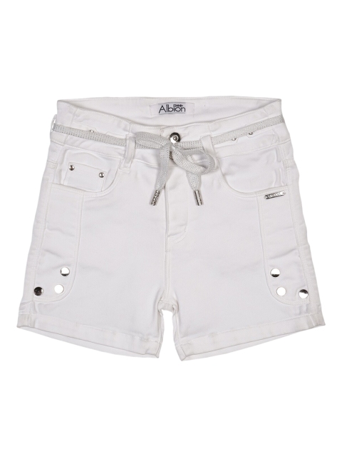 

Albion Girls White Solid Slim Fit Cotton Shorts