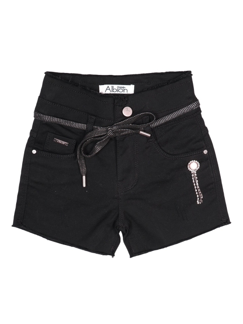 

Albion Girls Black Solid Slim Fit Denim Shorts