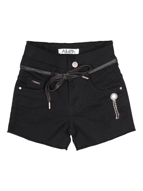 

Albion Girls Black Solid Slim Fit Denim Shorts