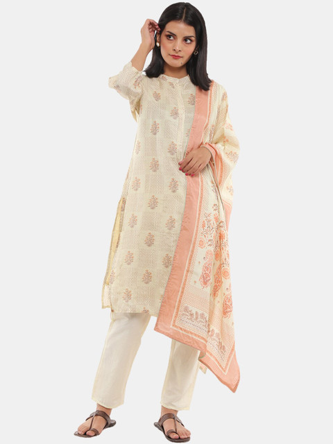 

Desi Mix Women Beige Ethnic Motifs Embellished Flared Sleeves Kurta