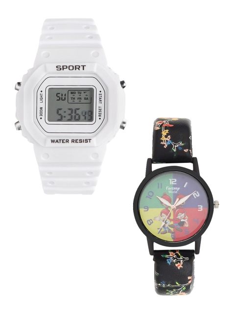 

Fantasy World Unisex Kids Grey Printed Dial & White Straps Analogue and Digital Watch