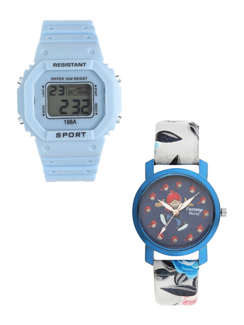 

Fantasy World Unisex Kids Grey Dial & Blue Bracelet Style Straps Analogue and Digital Watch