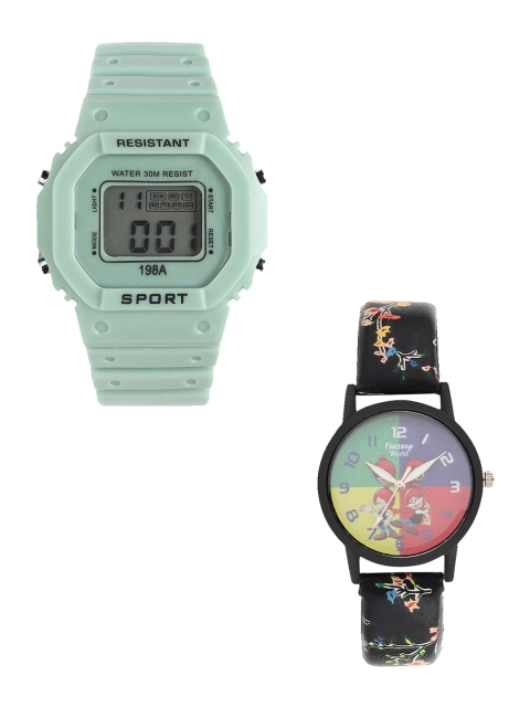 

Fantasy World Unisex Kids Grey Skeleton Dial & Green Straps Digital Watch FW-198A-GR-014-CH-BK3