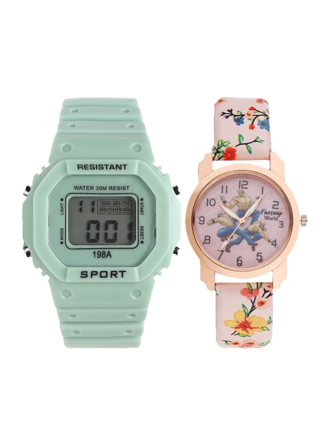 

Fantasy World Unisex Kids Grey Printed Dial & Green Textured Straps Digital Watch FW-198A-GR-016-CH-RG3