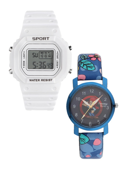 

Fantasy World Unisex Kids Grey Printed Dial & White Straps Digital Watch FW-198A-WH-013-CH-BL2